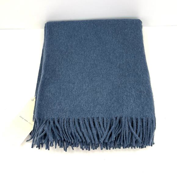 Alicia Adams Alpaca Peru Solid Blue Throw Fringe Blanket Taupe Stripe - Picture 1 of 4